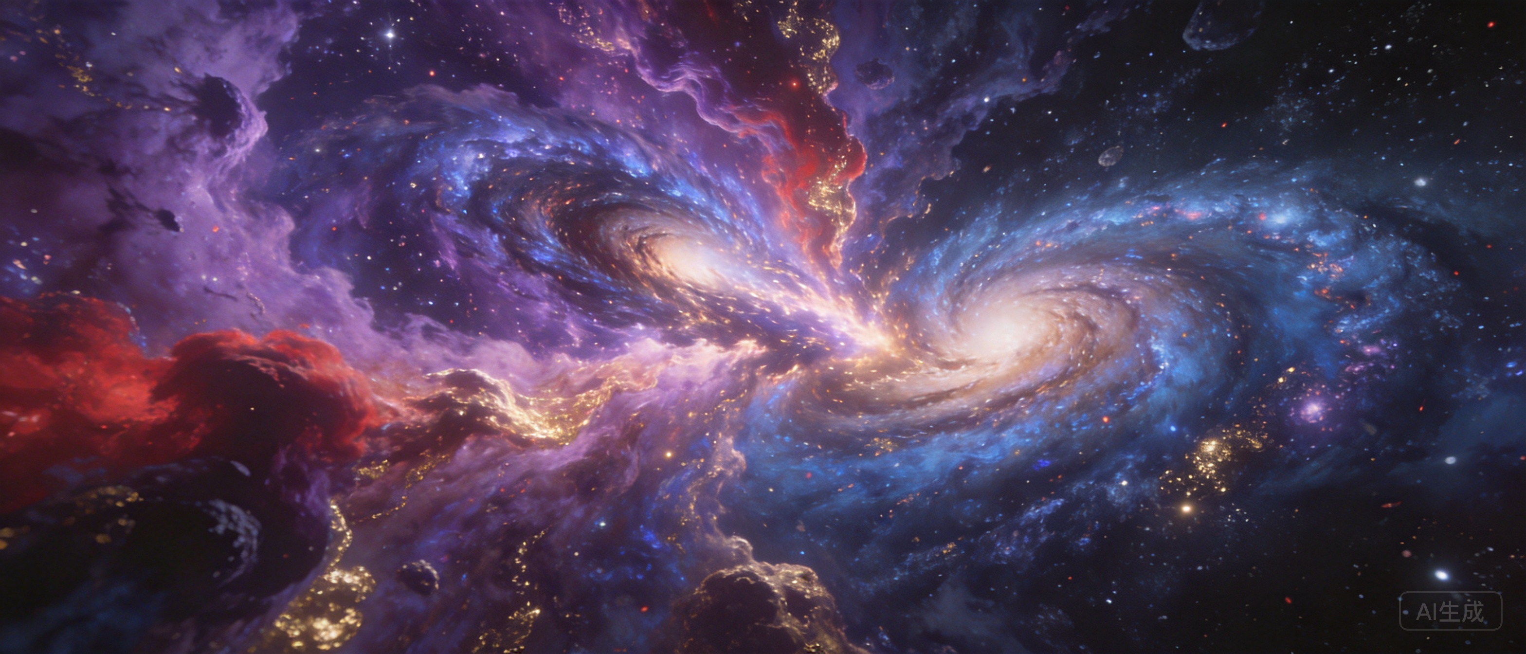 创作信息：宏观宇宙，星云，星系碰撞，绚丽的色彩，NASA高清，深空探索，视觉震撼